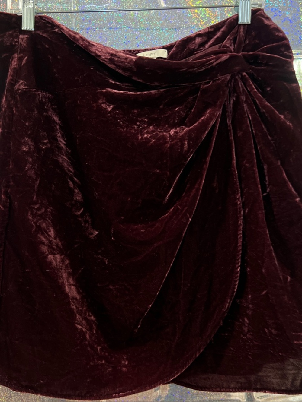 LOFT Velvet Draped Burgundy Skirt